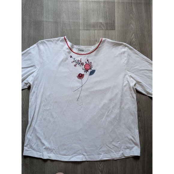 Vtg Capacity White Embroidered Floral Gingham Accent Casual Top 2x - Picture 3 of 7